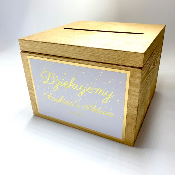 Drewniane pudełko na koperty złote 99,00 zł - Personalizowane