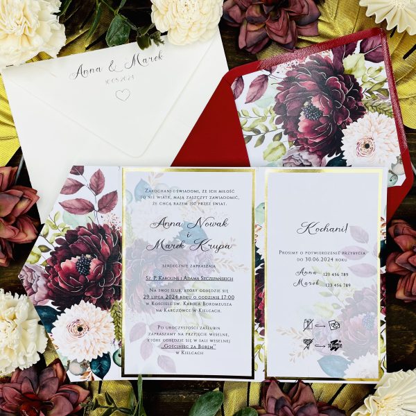 Zaproszenia 艢lubne Folderowe - Claret Blossoms 7,29 z艂